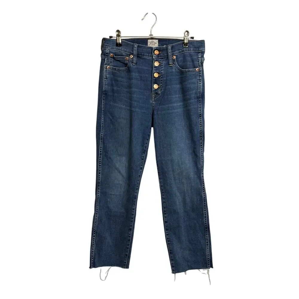 J. Crew Jeans Womens 26 Blue Vintage Straight High Rise Button Fly Raw Hem